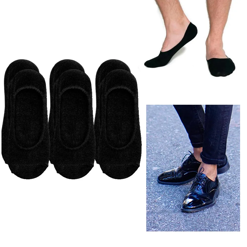 3 Mens Loafer Foot Cover Ankle Socks Invisible Boat Liner Low Cut Black 10-13
