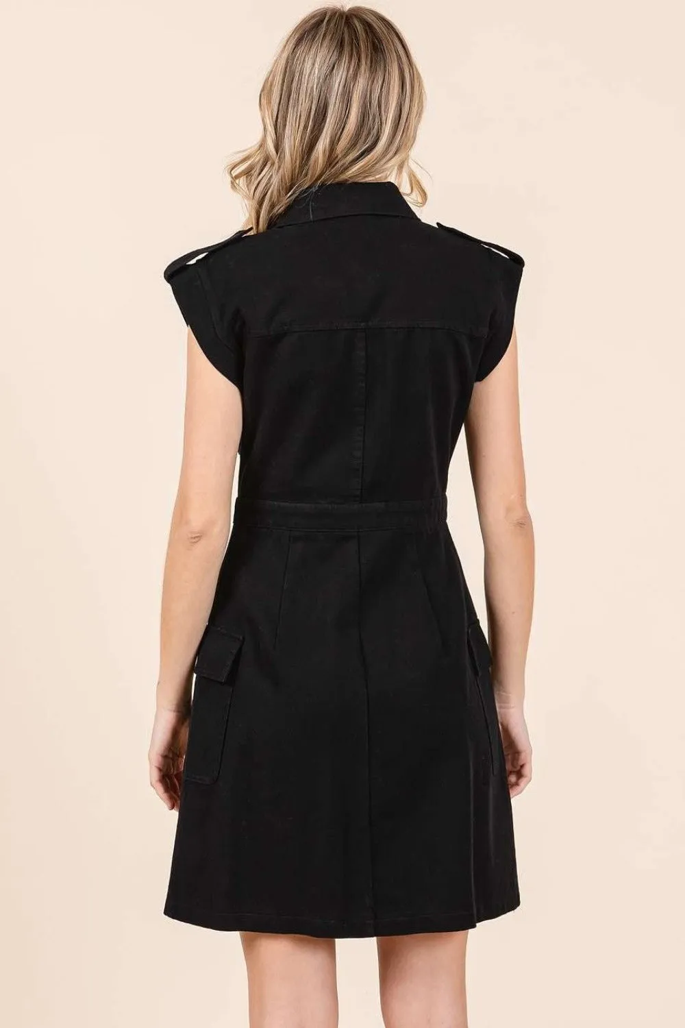 Cargo Pocket Half Button Mini Dress