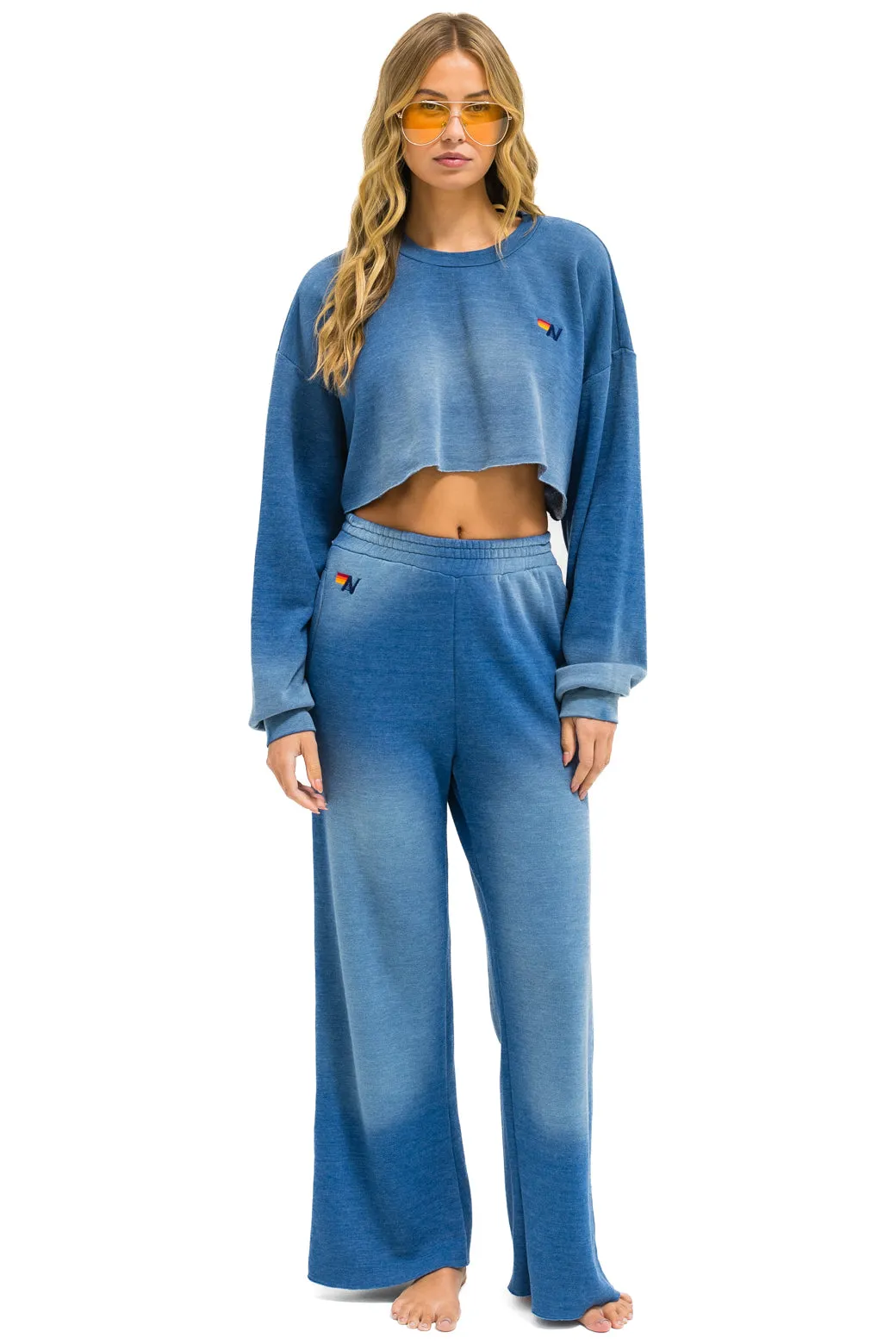 ESSENTIAL WOMENS WIDE LEG POCKET SWEATPANT IN FADED WATER