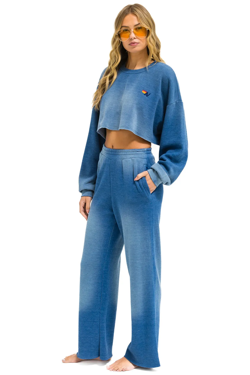 ESSENTIAL WOMENS WIDE LEG POCKET SWEATPANT IN FADED WATER