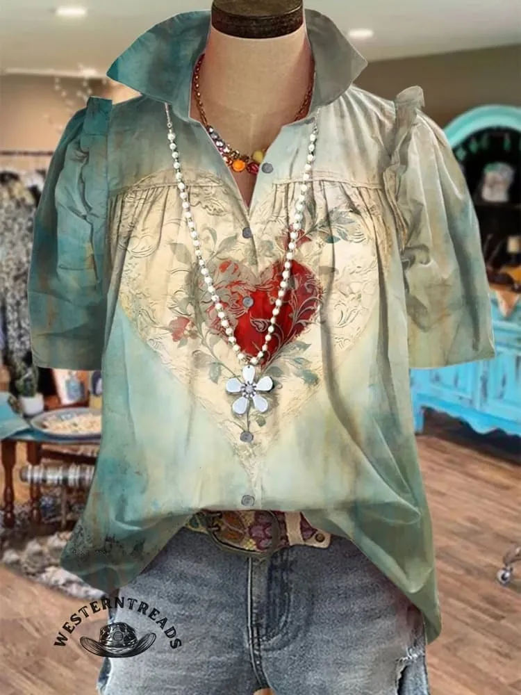 🔥Limited Time Discount🔥Vintage Heart Print T-shirt