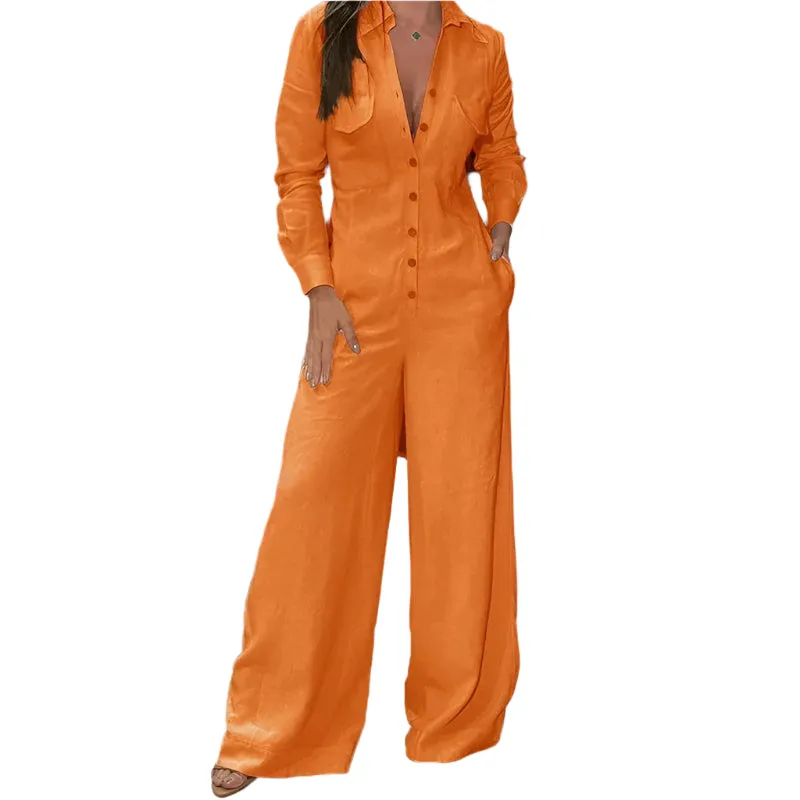 Lngrmad jumpsuit med nedfllbar krage