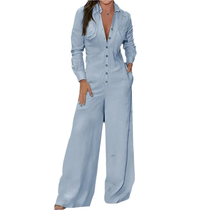 Lngrmad jumpsuit med nedfllbar krage