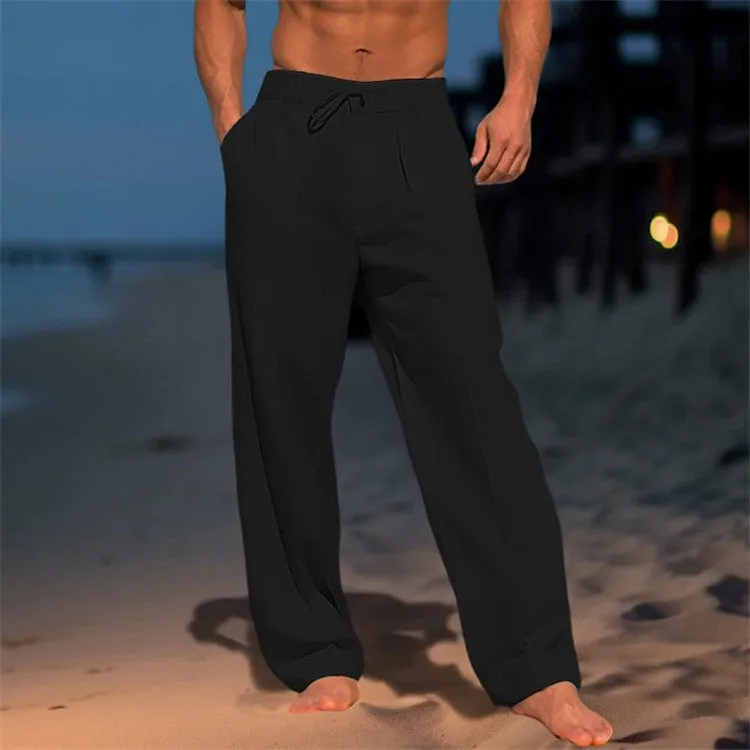 Mens Casual Pants  100% Linen  Relaxed Fit  Drawstring Waist  Full Length