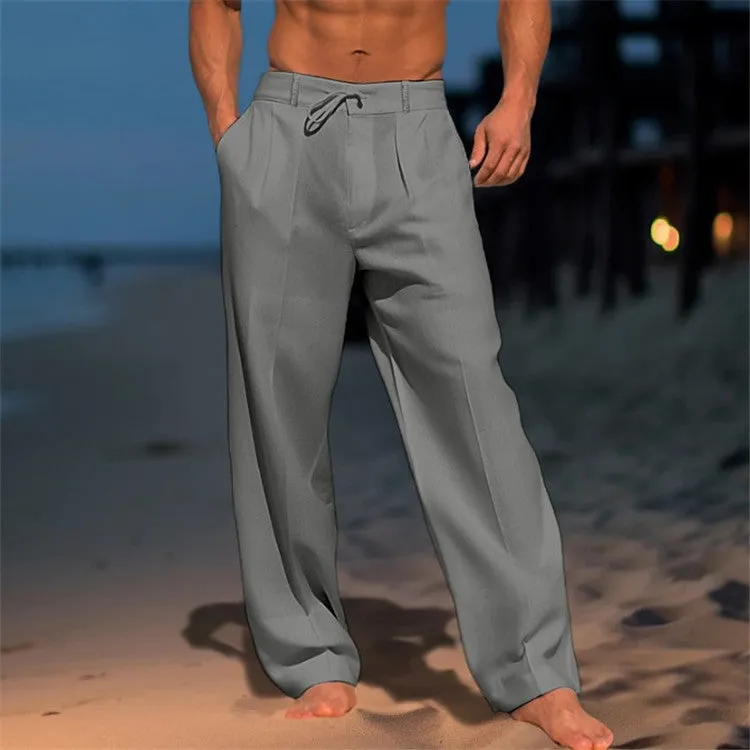 Mens Casual Pants  100% Linen  Relaxed Fit  Drawstring Waist  Full Length