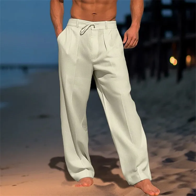 Mens Casual Pants  100% Linen  Relaxed Fit  Drawstring Waist  Full Length