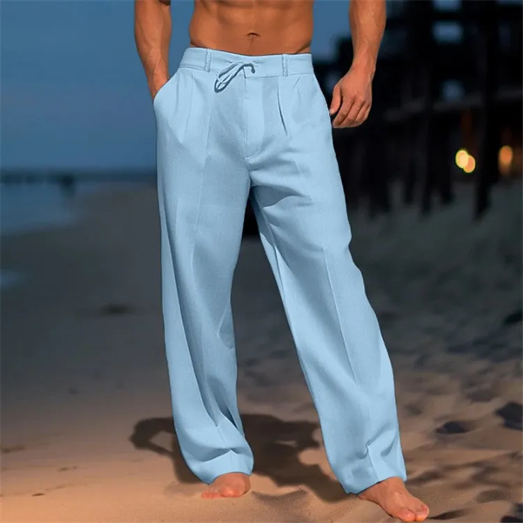 Mens Casual Pants  100% Linen  Relaxed Fit  Drawstring Waist  Full Length