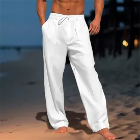 Mens Casual Pants  100% Linen  Relaxed Fit  Drawstring Waist  Full Length