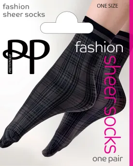 Pretty Polly Womens Black Tartan Pattern Anklets