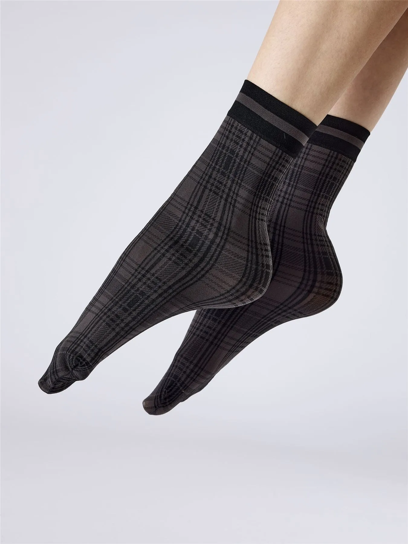 Pretty Polly Womens Black Tartan Pattern Anklets