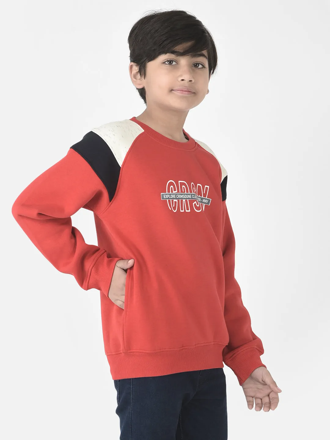 Red Brand-Typographic Sweatshirt