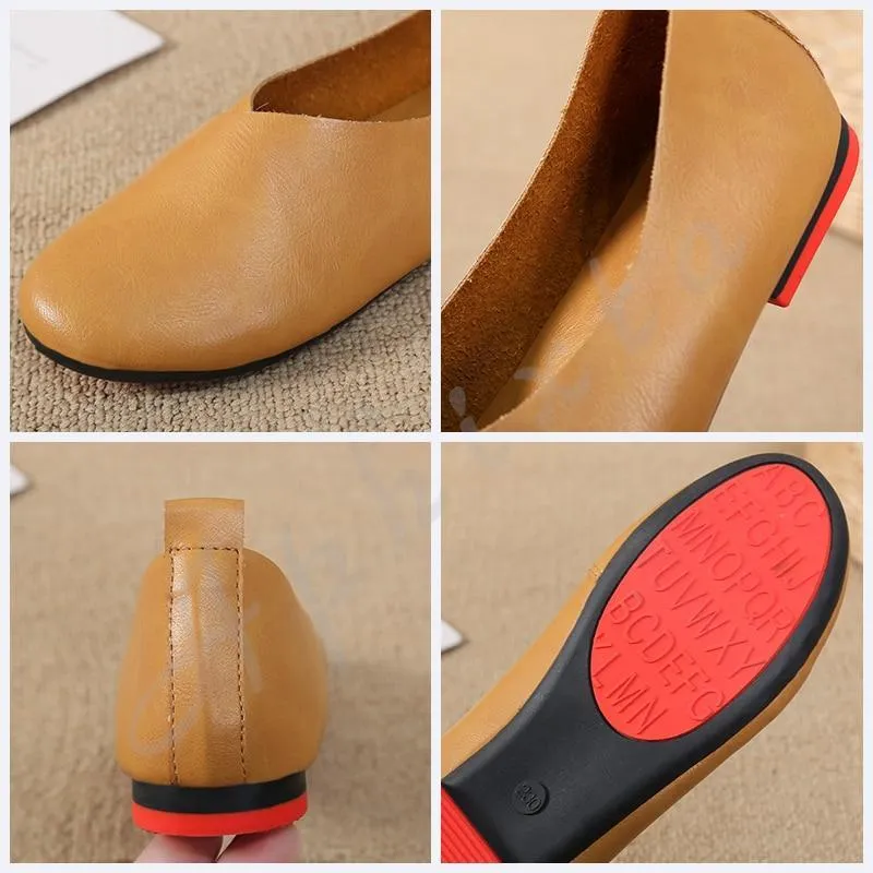 Woman Ballet Flats Heels Soft Leather Shoes Slip On Loafers