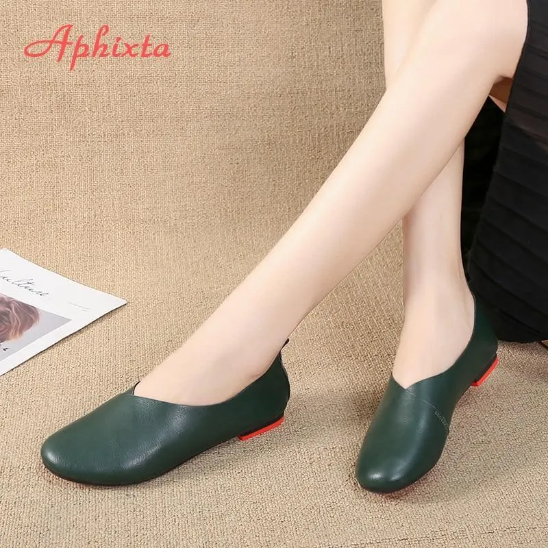 Woman Ballet Flats Heels Soft Leather Shoes Slip On Loafers