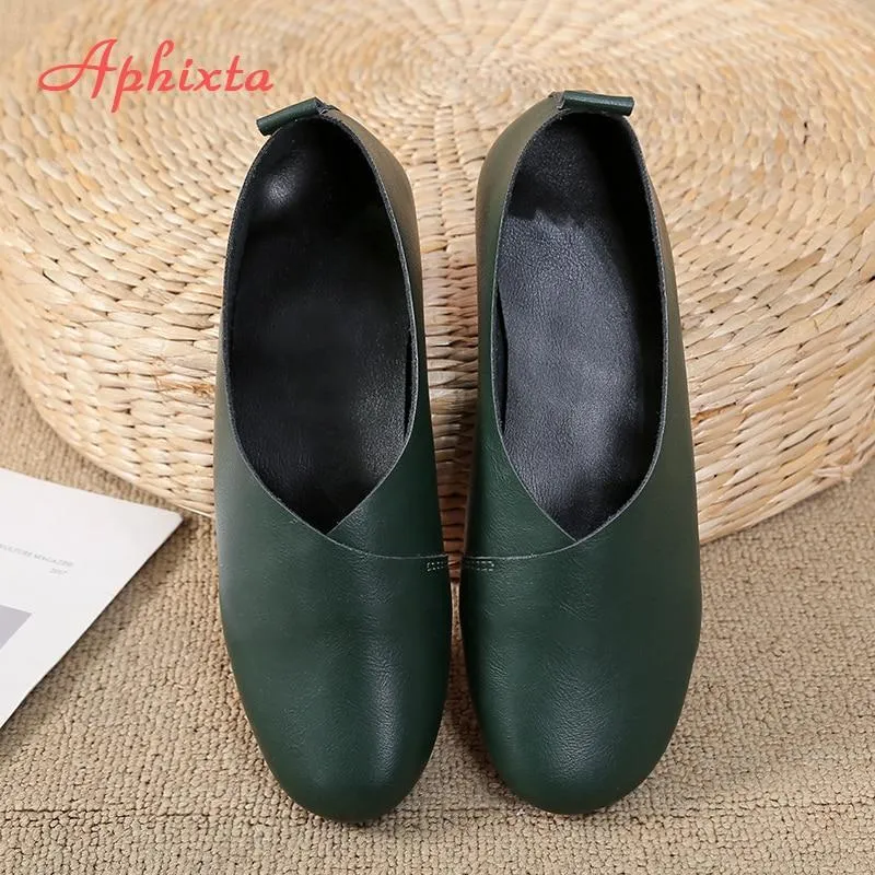 Woman Ballet Flats Heels Soft Leather Shoes Slip On Loafers